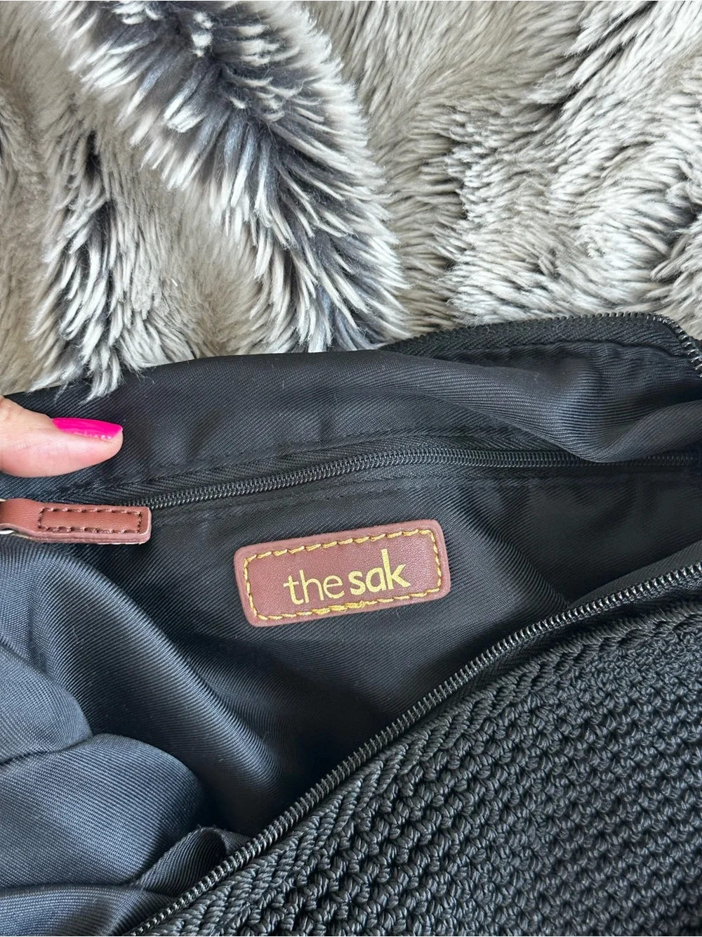 The Sak Black Woven Shoulder Bag with Front Zip